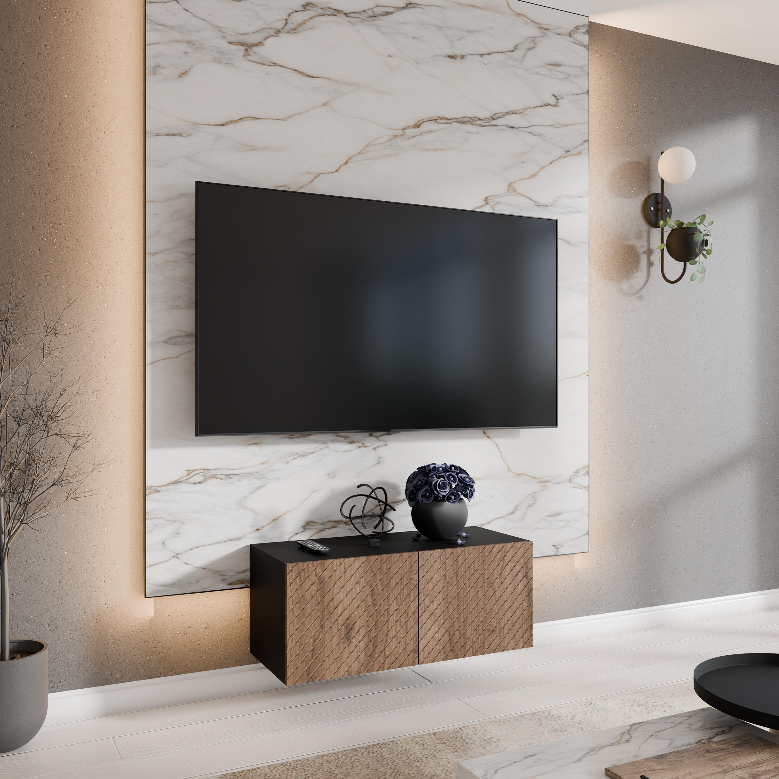 TV-SCHRANK KLER - Wildeiche/Schwarz, Holzwerkstoff (100/41/40cm) - Meblini