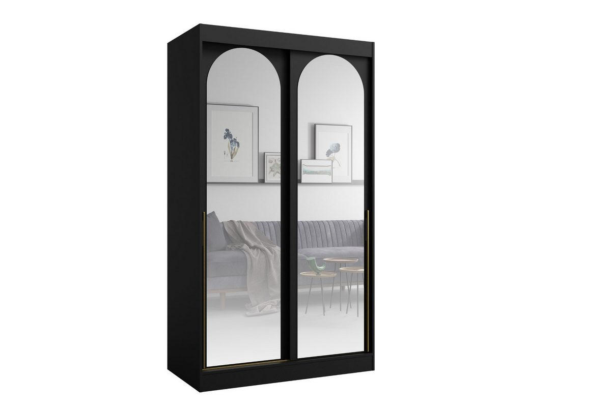 SCHIEBETÜRENSCHRANK MOSSA 120 / 215 / 65 cm in Schwarz / Gold - Goldfarben/Schwarz, Holzwerkstoff (120/215/65cm) - Deine Möbel 24