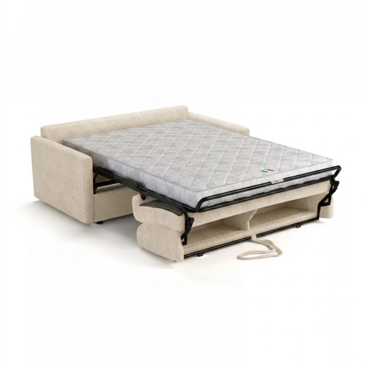 SCHLAFSOFA mit 3 Plätzen aus geripptem Samt, 175 cm lang - Ecru, Textil (100/87/102cm) - Calicosy