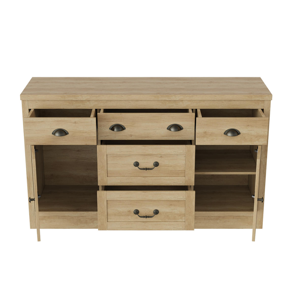 SIDEBOARD 135x40x80 cm 2 Türen 5 Schubladen Holzfarben - Naturfarben, Holz (135/80/39.5cm) - LEBENLANG