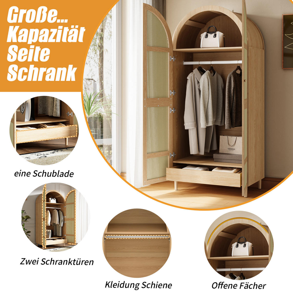 KLEIDERSCHRANK Gebogene Türen Stauraum Schubladen Schlafzimmer - Naturfarben, Holzwerkstoff (50/179/80cm) - FLIEKS