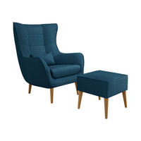 SESSEL Estjano Cord mit Fußbank - Beige/Dunkelblau, Holz/Textil (80/106/95cm) - MIRJAN24