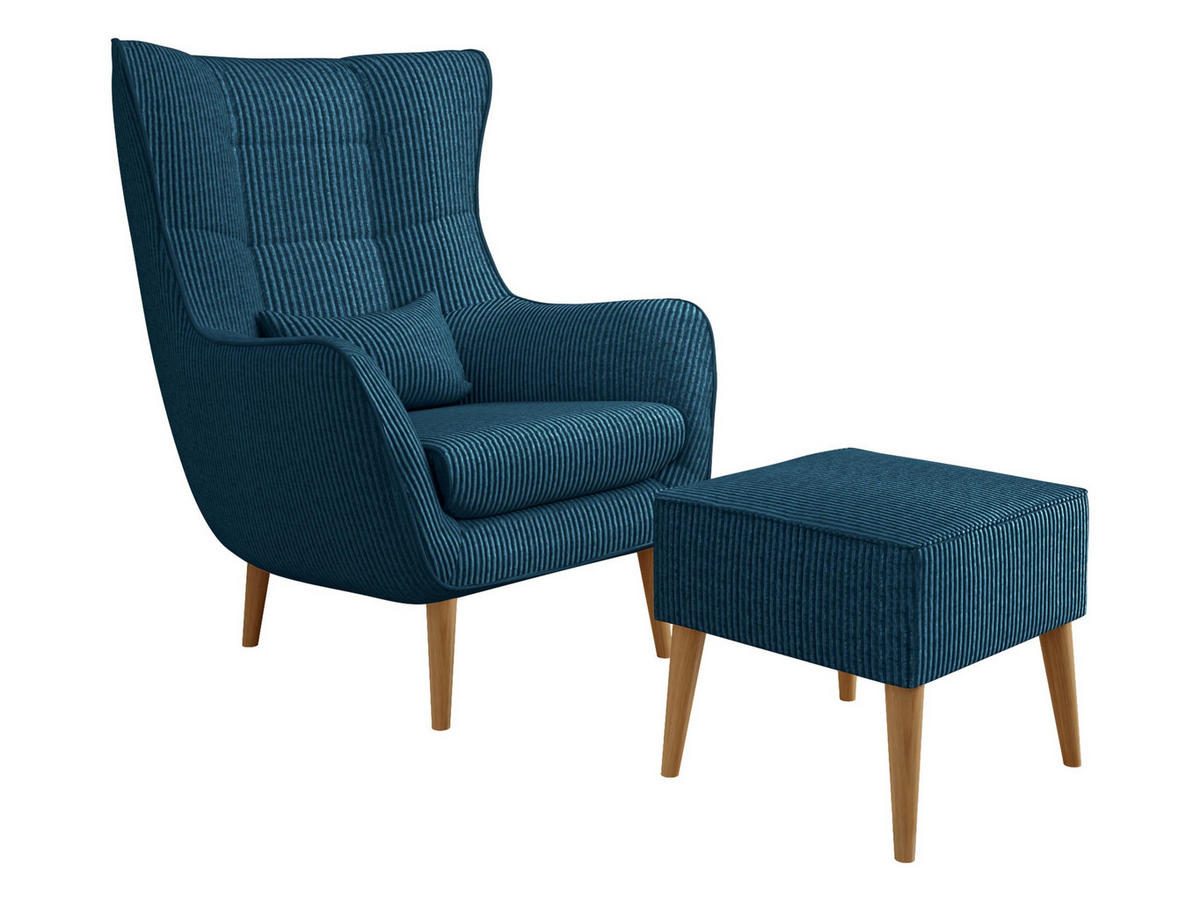 SESSEL Estjano Cord mit Fußbank - Beige/Dunkelblau, Holz/Textil (80/106/95cm) - MIRJAN24