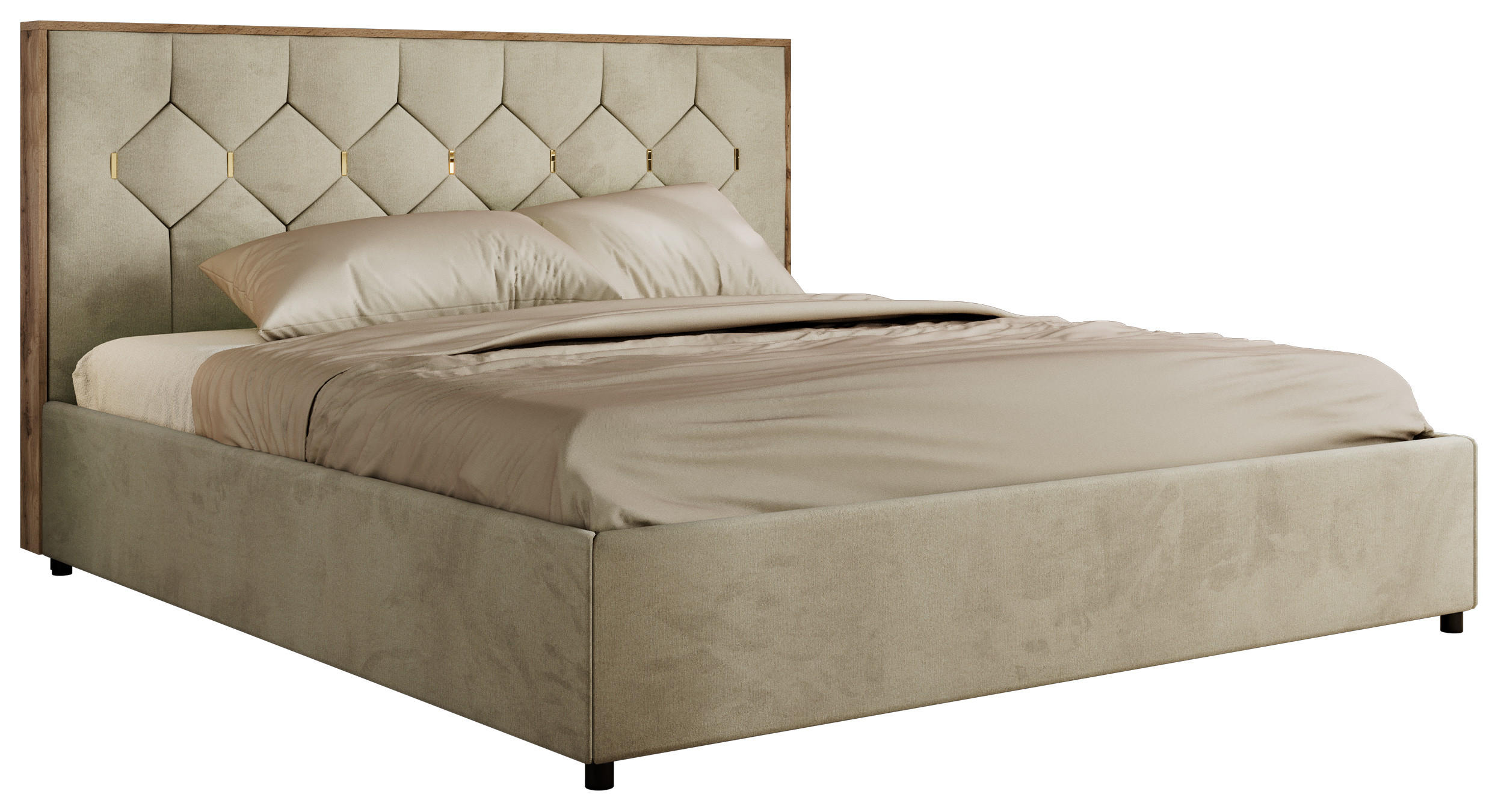 POLSTERBETT LARINO CLASSIC 160/200 - Beige Velvet - Schaum-Matratze - Beige, Textil (160/200cm) - MKS