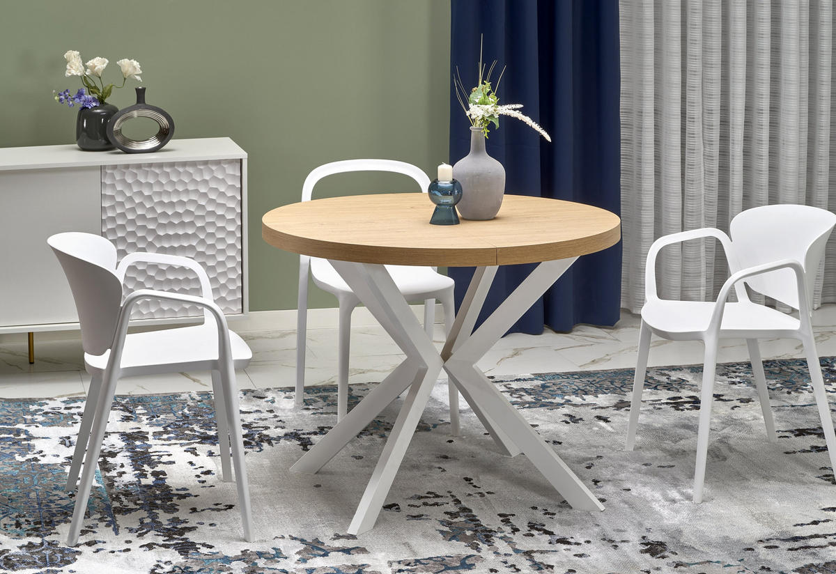 ESSTISCH rund ausziehabar Eiche Gold - Weiß 100x75 cm - Eichefarben/Weiß, Holzwerkstoff (100/100/75cm) - designimpex