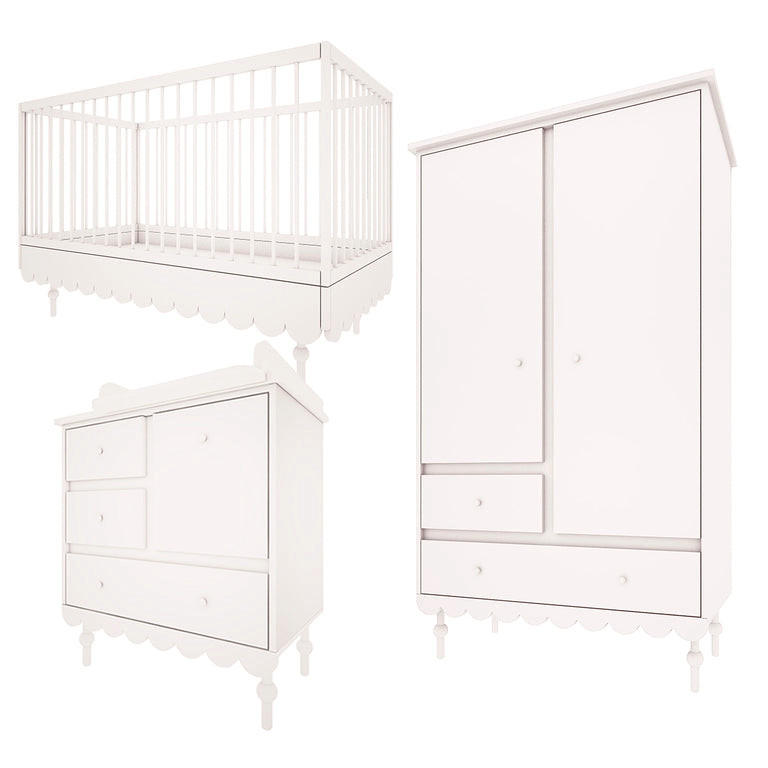 SOBA ZA BEBE 3-dijelniBabushka Bijeli - bijela, drvni materijal (145/99/75cm) - Petits-meubles