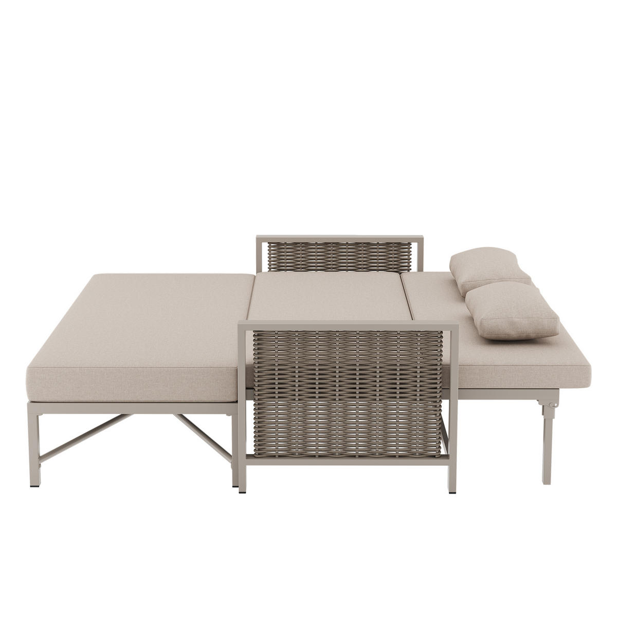 GARTENMÖBEL, 2-Personen Outdoor-Liegebett, Rückenlehne 0-65°, Khaki/Beige - Hellbraun, Textil (131.5/91/151.3cm) - FLIEKS