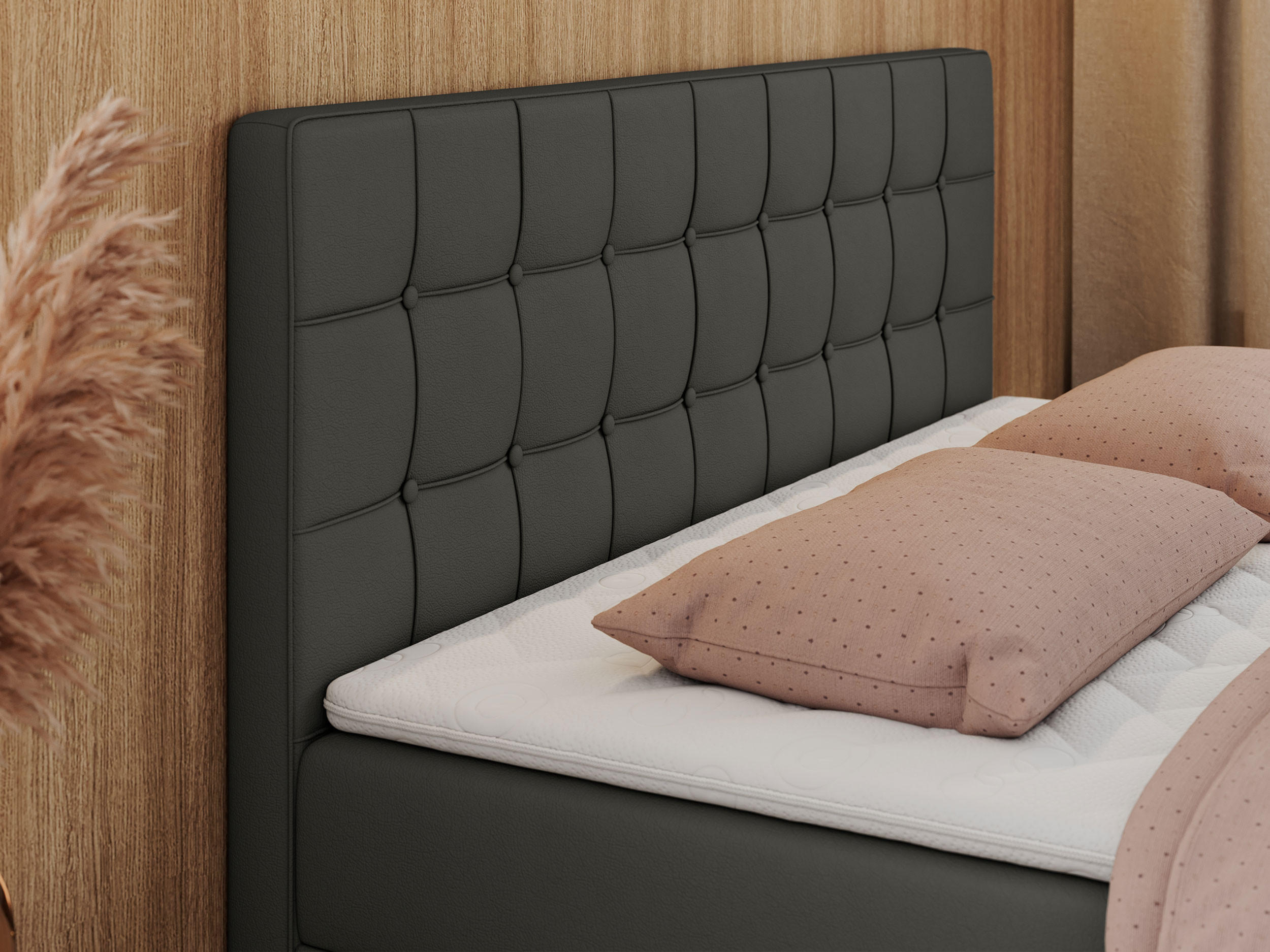 Thumbnail - MKS Boxbett, Dunkelgrau, Textil, 2-Sitzer, H3, Rechteckig, 200x200 cm, Schlafzimmer, Betten, Boxspringbetten