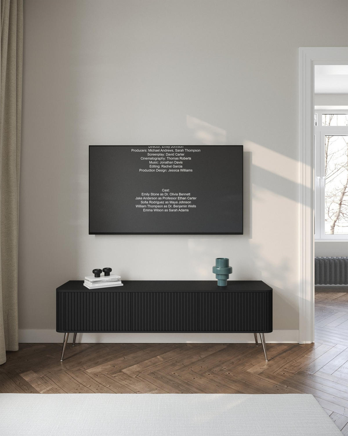 TV-LOWBOARD Ovarlo Schwarz mit silbernen Metallbeinen 163 cm - Silberfarben/Schwarz, Holzwerkstoff/Metall (163.2/49.2/38cm) - Selsey