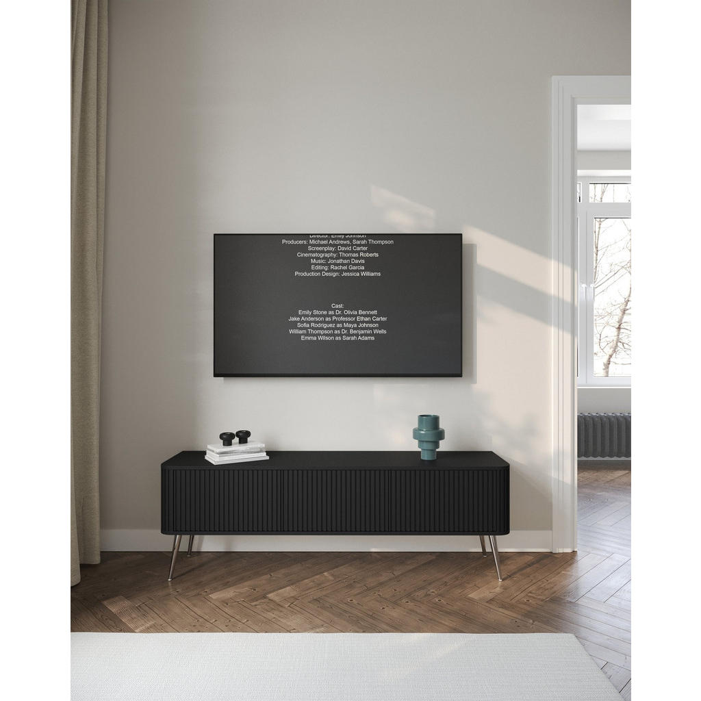 Thumbnail - Selsey Tv-Lowboard, Schwarz, Silber, Holzwerkstoff, 3 Fächer, Rechteckig, 163.2x49.2x38 cm, Wohnzimmer, Wohnwände, Lowbo...