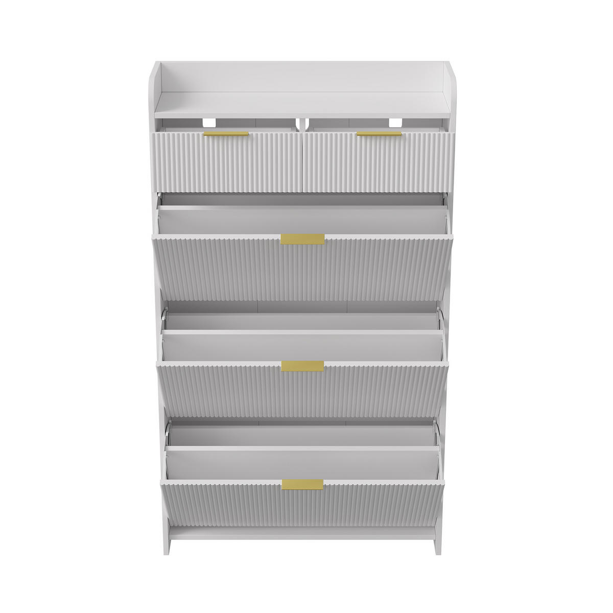 SCHUHSCHRANK 4 Klappen mit Schublade, Schuhregal platzsparend - Weiß, Holz (77.1/133.5/24.2cm) - Joyfair