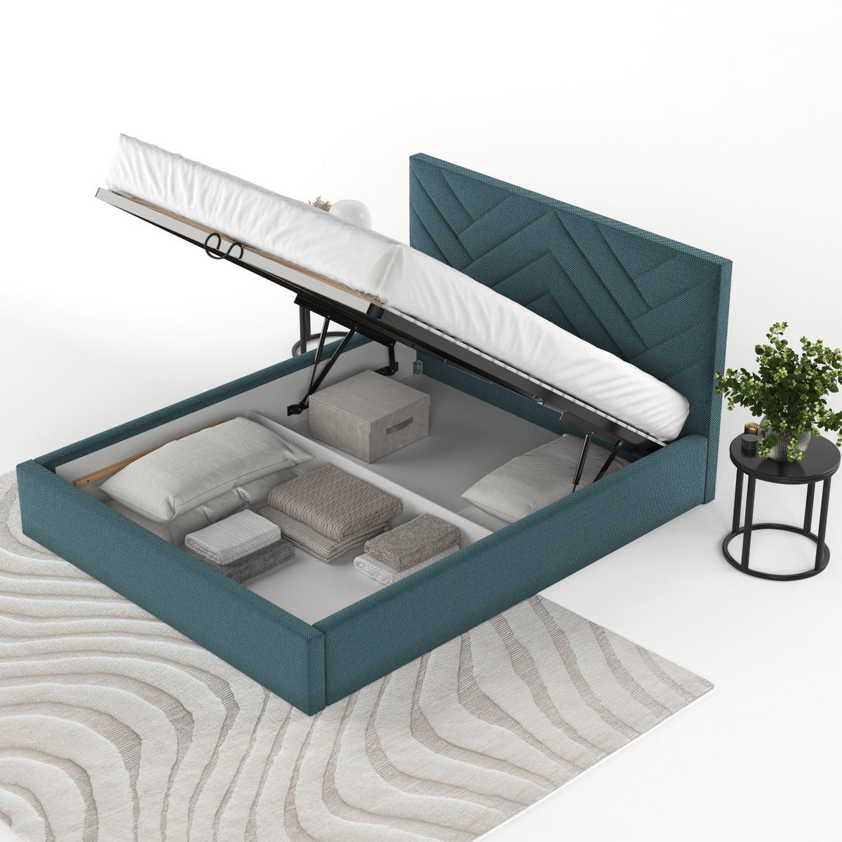 POLSTERBETT Arco 160/200 cm Türkis im Inari Stoff - Türkis/Schwarz, Holz/Holzwerkstoff (160/200cm) - AltaBeds