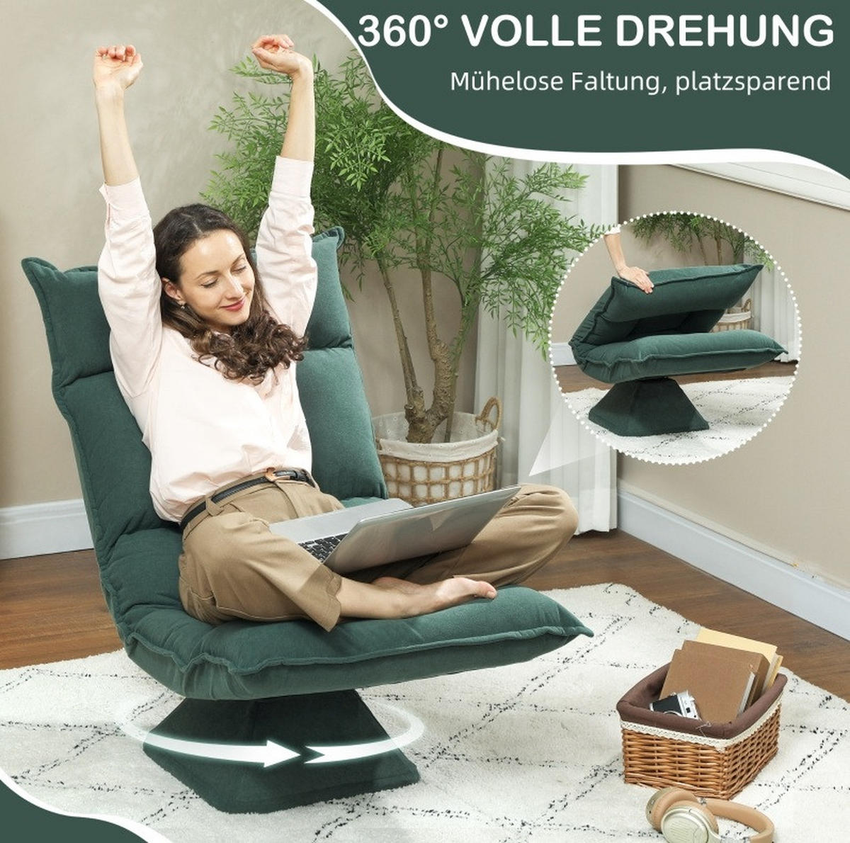 BODENSTUHL drehbar mit verstellbarer Rückenlehne Polyester Green - Grün, Kunststoff (62/95/70cm) - Beauniv