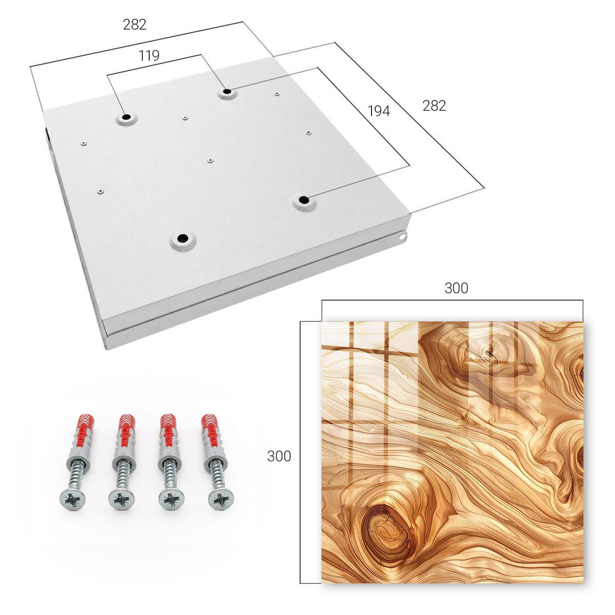 SCHLÜSSELBOX Weiß 30x30 cm – Türöffnung nach rechts - Holzwellen - Braun, Metall (30/30/5cm) - TULUP