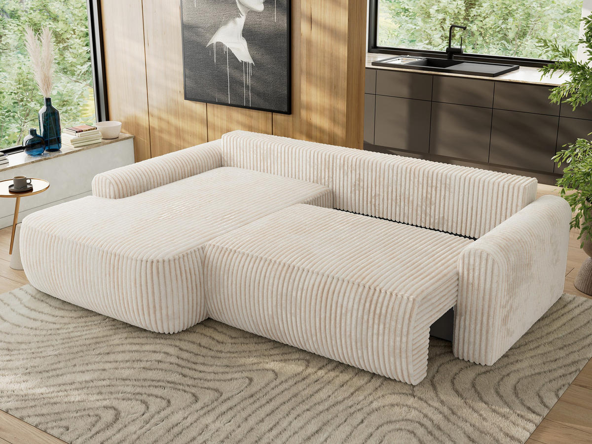 ECKSCHLAFSOFA CUBO L Creme Cord - links - Creme/Schwarz, Kunststoff/Textil (273/187cm) - MKS