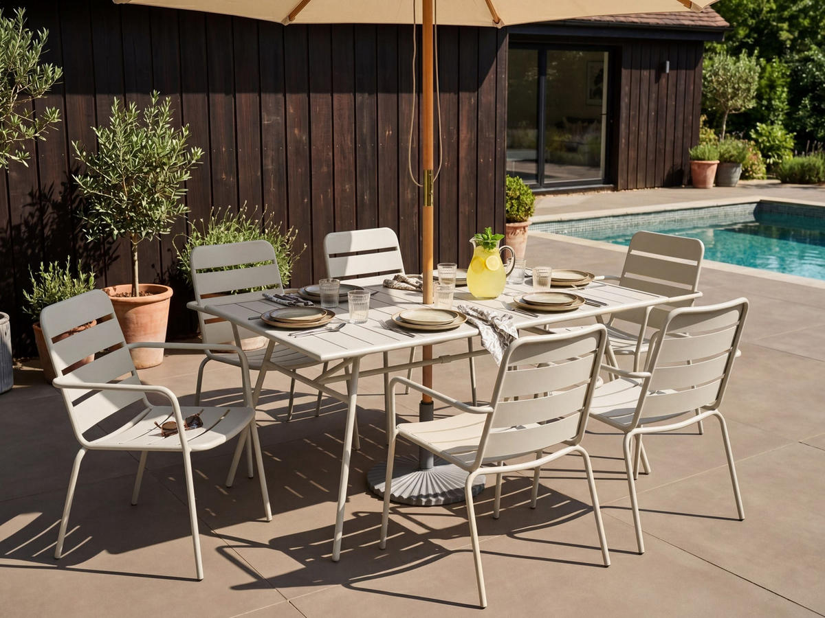 GARTENMÖBEL-SET 6-Sitzer Hellbeige Metall Terenzo - Beige, Metall - Beliani