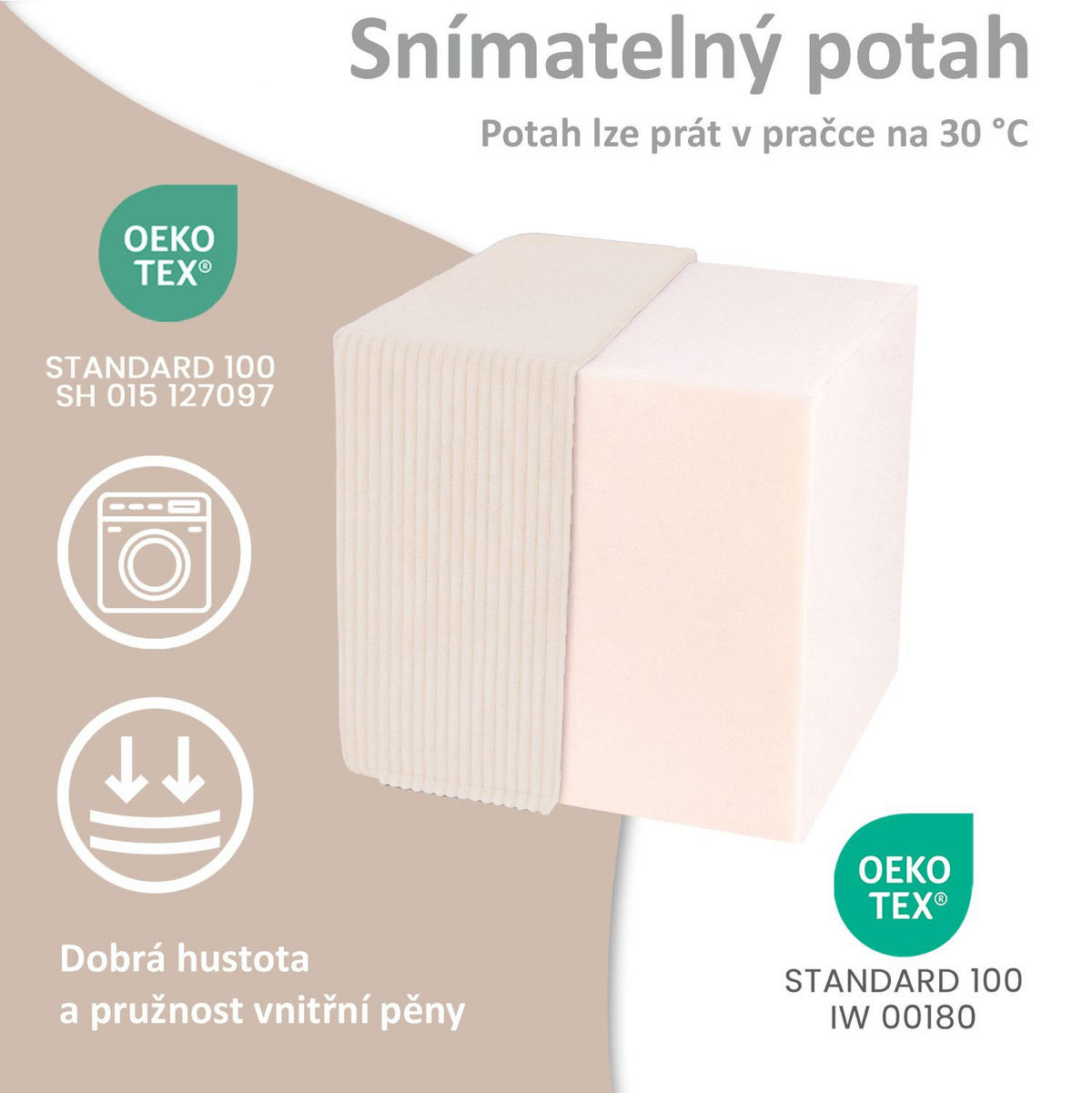 SITZWÜRFEL QUBIK 40/40/40 cm Cord Vanilla Ice - Creme, Textil (40/40/40cm) - Dreamroots