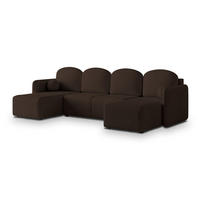 WOHNLANDSCHAFT NUBERO Braun Geflochtener Stoff mit Schlaffunktion - Braun, Holz (285/85/143cm) - MASSENO