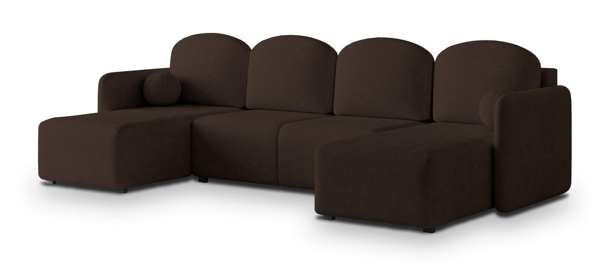 WOHNLANDSCHAFT NUBERO Braun Geflochtener Stoff mit Schlaffunktion - Braun, Holz (285/85/143cm) - MASSENO