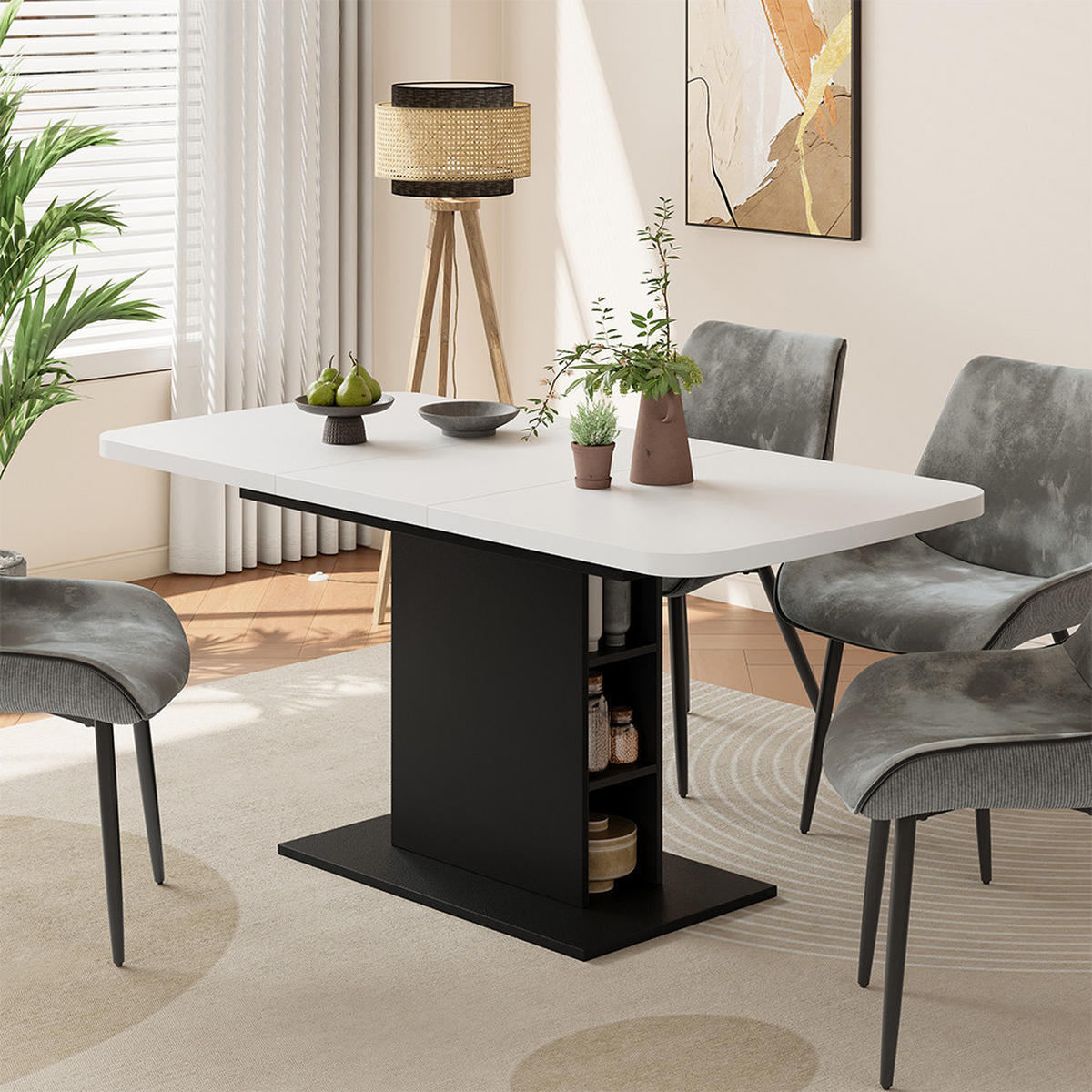 ROZKLÁDACÍ JÍDELNÍ STŮL Fenaro Bílá/černá - bílá/černá, kompozitní dřevo (80/120/77.3cm) - Vicco