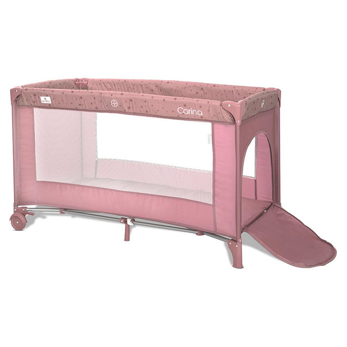 REISEBETT Carina 2 Ebenen pink Matratze Tragetasche faltbar Räder mit Bremse - Pink, Kunststoff (67/125cm) - Lorelli
