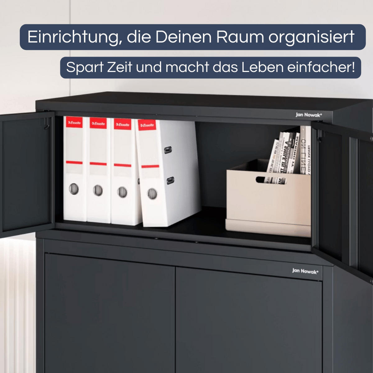 SCHRANKERWEITERUNG Aktenschrank mit 2 Flügeltüren 38x80x40cm Anthrazit - Anthrazit, Metall (80/38/40cm) - DELUKE