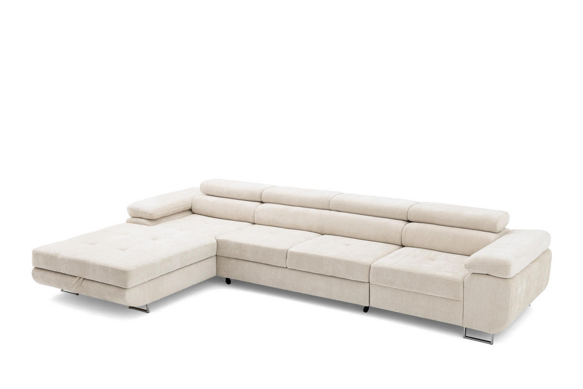 ECKSOFA ALONZO MAXI Links mit Schlaffunktion 125x195 Chenille Beige - Chromfarben/Beige, Holz/Textil (350/203cm) - Muffo