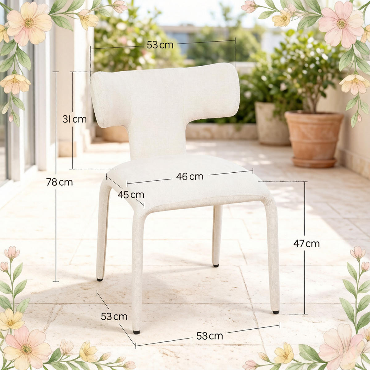 STUHL-SET DE-36171 2 Stück mit Leinenbezug Aprikosencreme - Creme, Metall (53/78/53cm) - ComfortXL
