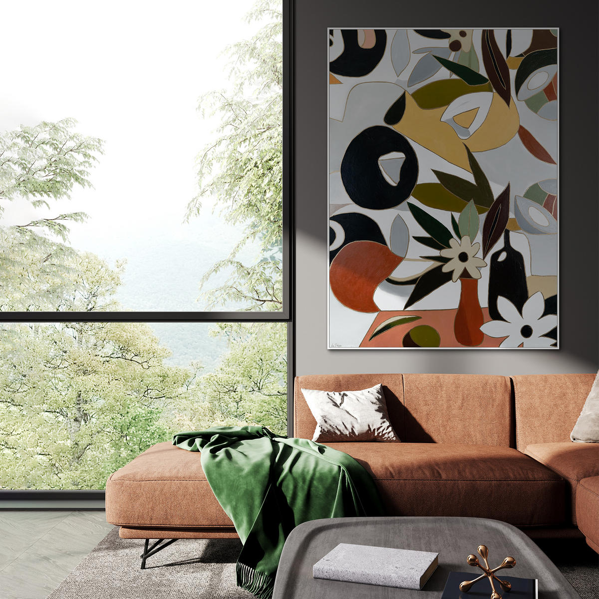 GEMÄLDE Goldene Komposition Schattenfugenrahmen Weiß 140x100 cm - Weiß, Holz (140/100cm) - YS-art gallery