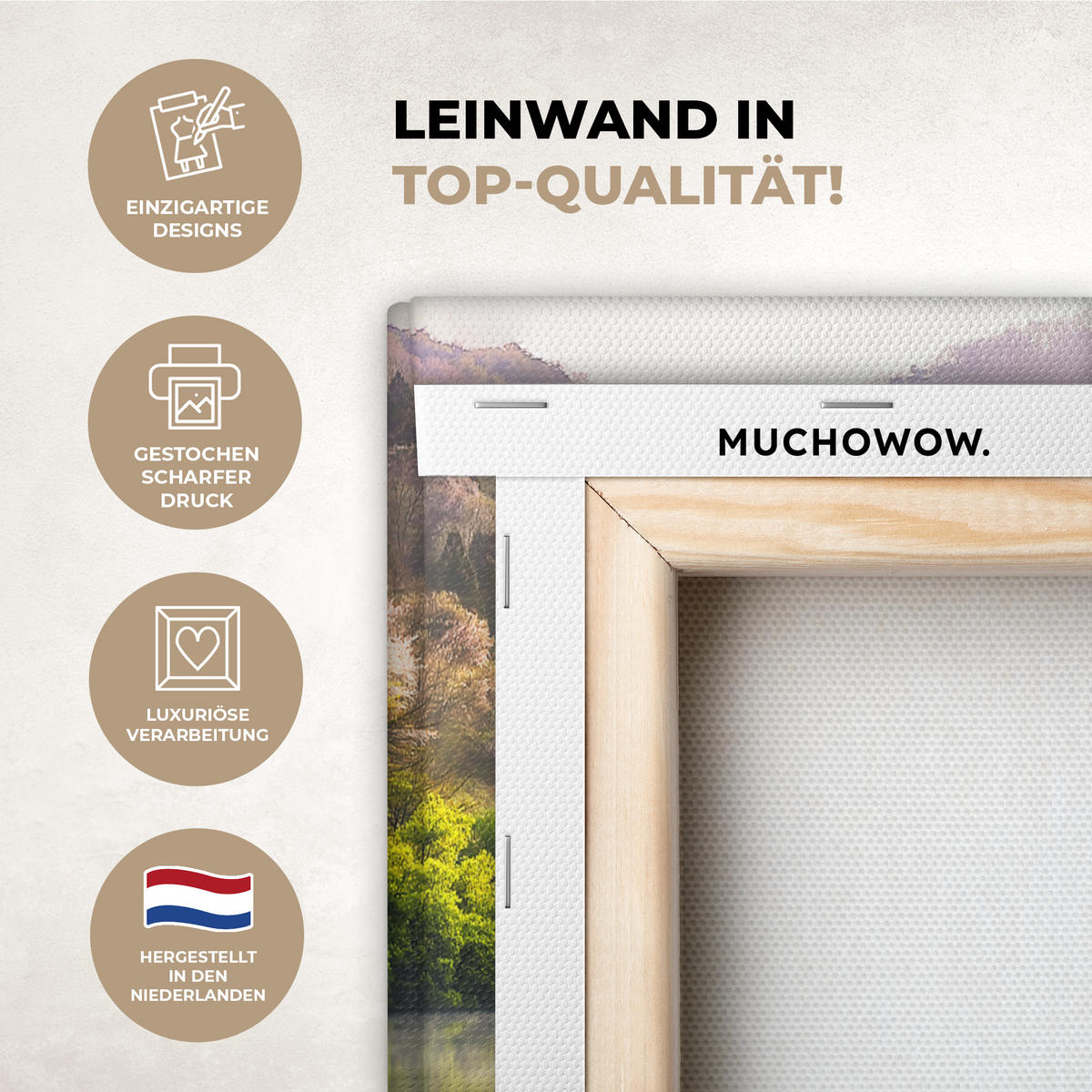 LEINWANDBILD Natur - Bäume - Berge - See - Wasser Wandbild 40x30 cm - Hellgrün, Textil (40/30cm) - MuchoWow