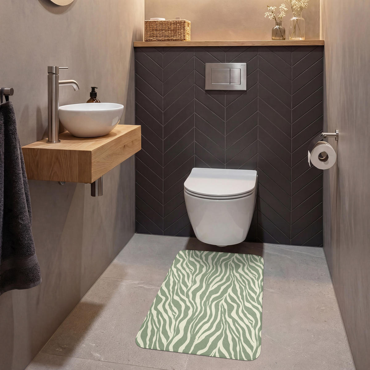 WC PŘEDLOŽKA Zebra - Motiv - zelená 50x80 cm - šalvějově zelená, textil/plast (50/1cm) - OnlyWow