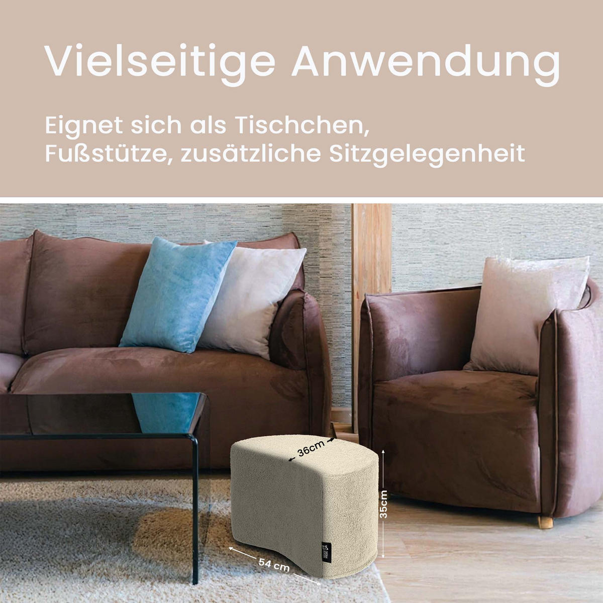 SITZSACK Halbmond 54/36/35 cm, weicher Bouclé 315 g/m², Creme - Creme, Textil (36/35/54cm) - Dreamroots