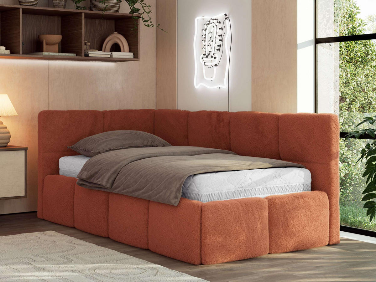 JUGENDBETT ARVO 90/200 - Orange Plüsch - Foam-Matratze - Links Seite - Orange, Textil (90/200cm) - MKS