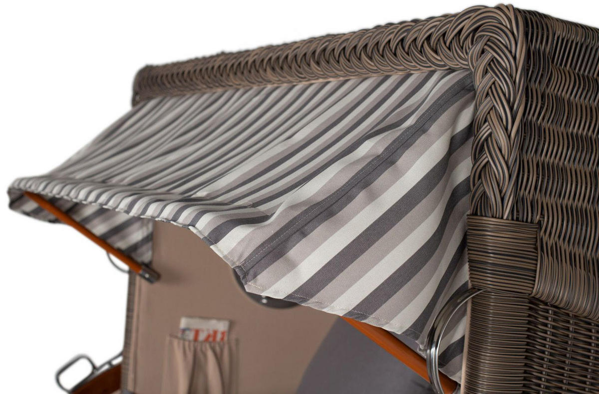 STRANDKORB Komplettset: Ammersee Grande XL Mahagoni Bullauge - PE grau - Modell 545 - Grau, Holz/Kunststoff (142/165/95cm) - bene living