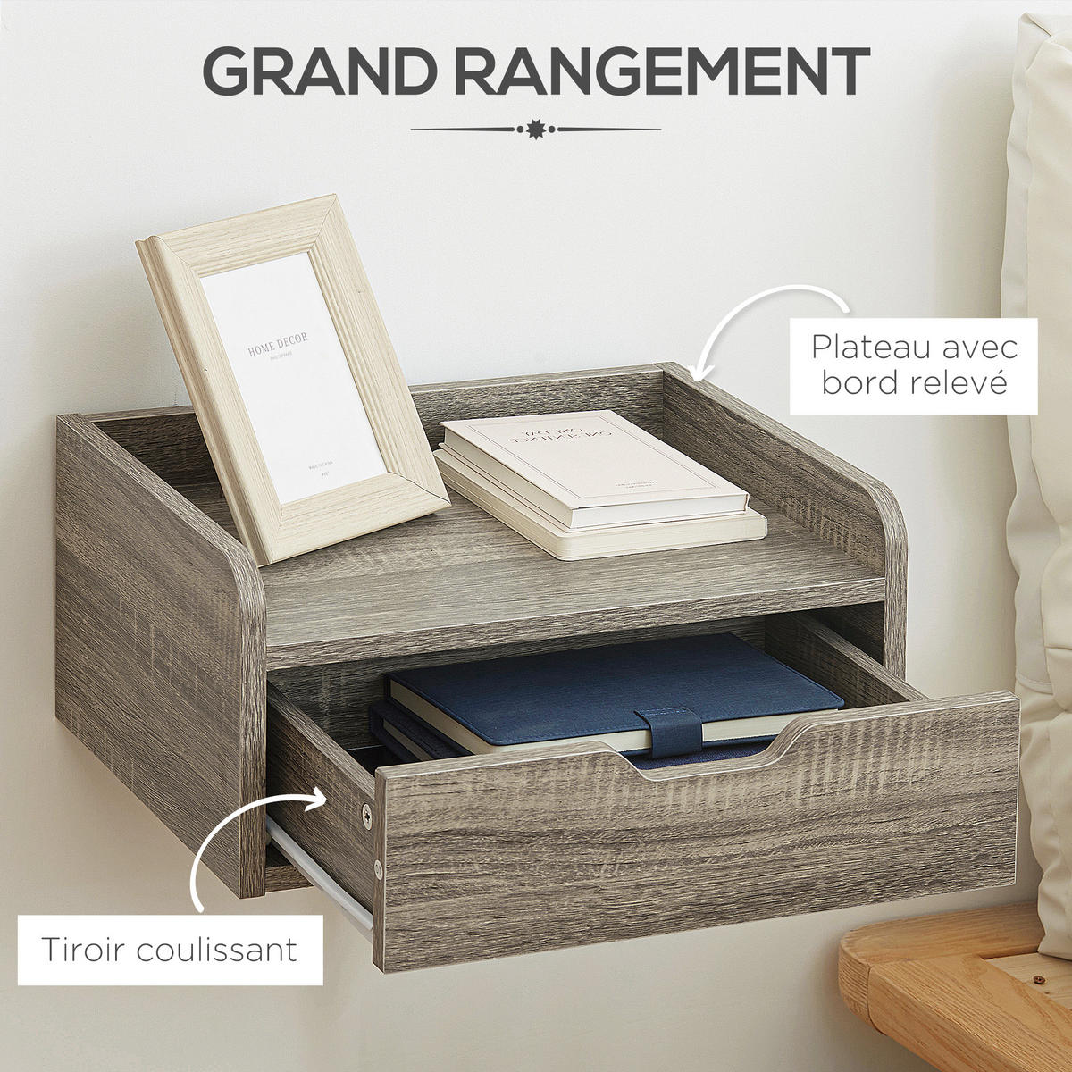 NACHTTISCH Grau Spanplatte wandhängend mit Schublade 2er-Set - Grau, Holzwerkstoff (40/19.5/30cm) - PANGIVO