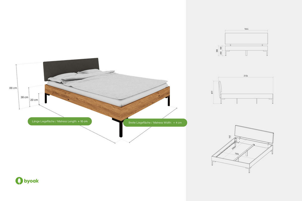 BETT LEON 1 180x190 Kernbuche - Kernbuche, Holz (180/190cm) - byoak