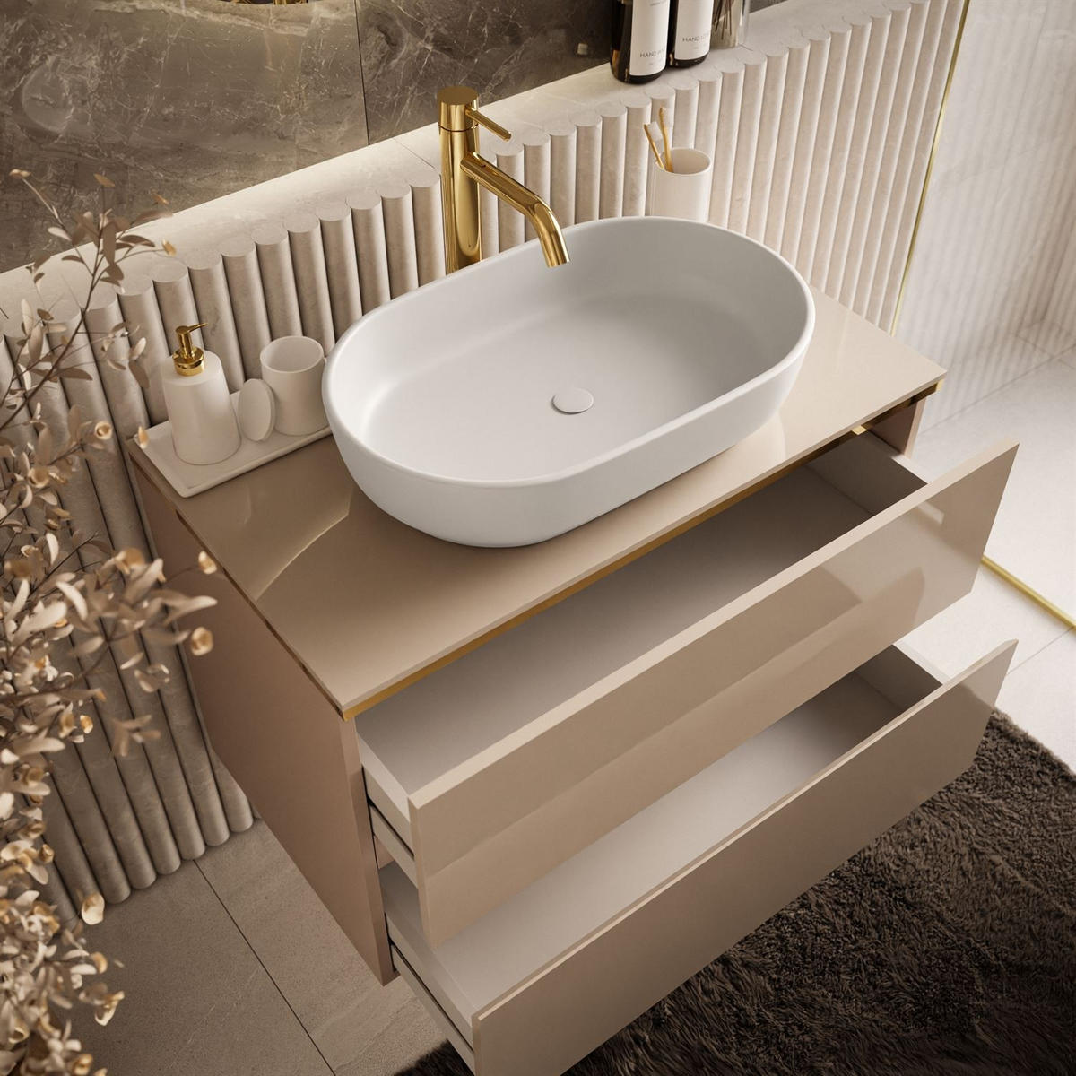 BADEZIMMERSCHRANK AURORA KASCHMIR GOLD - Kaschmir, Holzwerkstoff (80/55/45cm) - Lookway