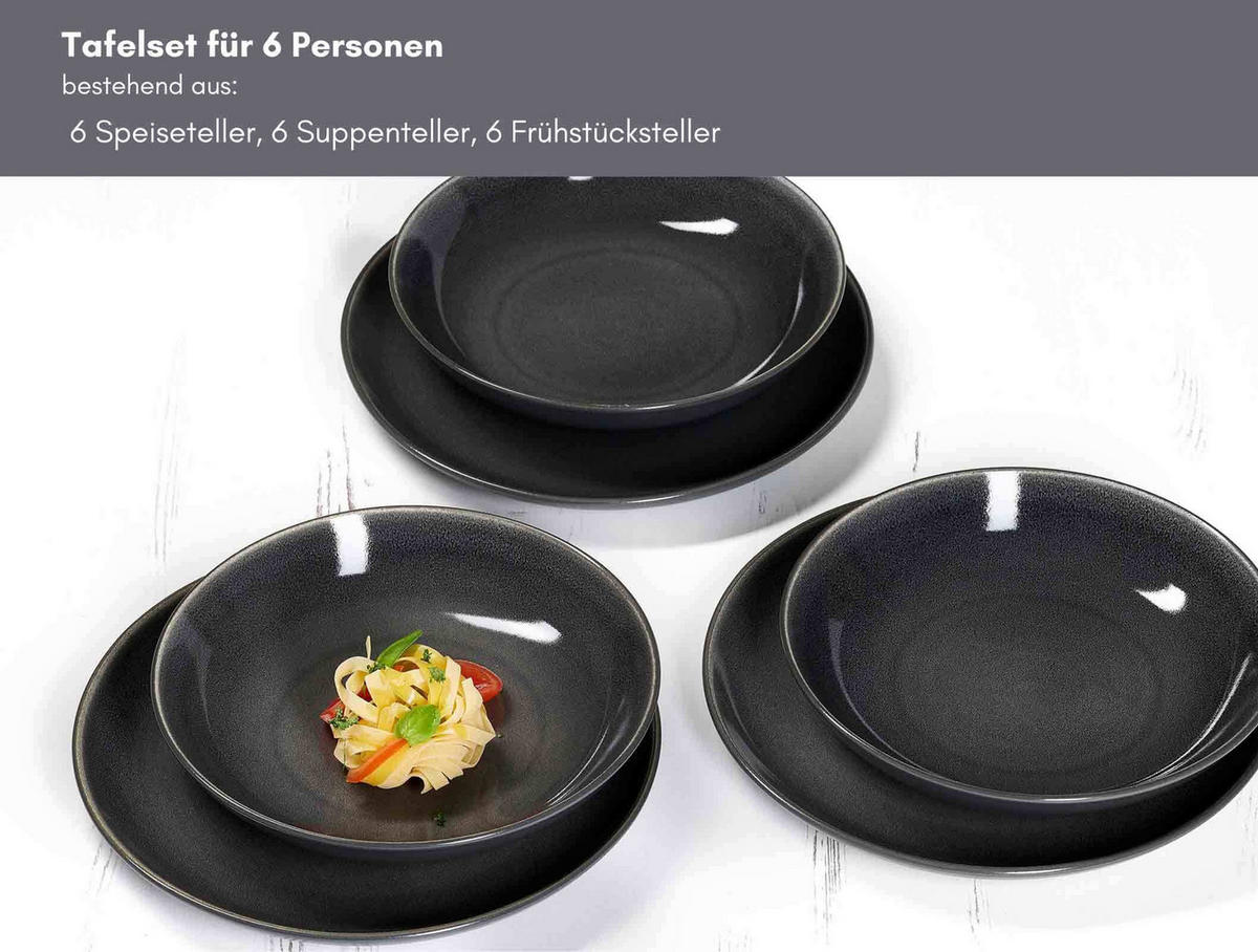 TELLER-SET Toledo dunkelgrau 18er Set - Dunkelgrau, Keramik (1/1/1cm) - Ritzenhoff Breker