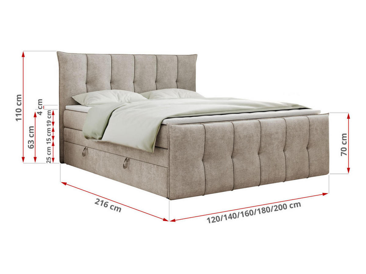 BOXSPRINGBETT PREMIUM 11 KING 120/200 Beige Struktur - H3 - Beige, Holz/Textil (120/200cm) - MKS