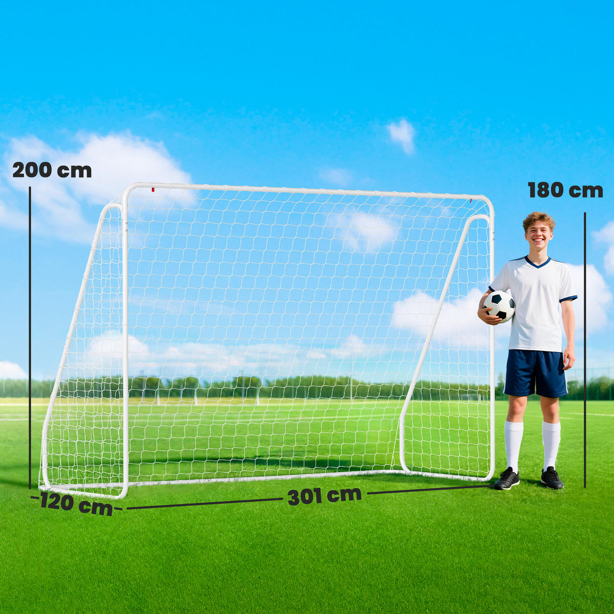 FUSSBALLTOR DE-18607 Trainings- & Spieltor 301x200 cm Weiß - Weiß, Metall (120/301cm) - ComfortXL