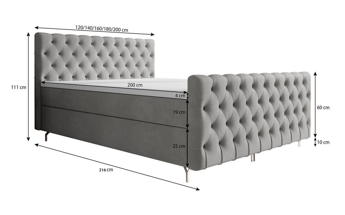 BOXBETT CHESTER PLUS 200x200, mit Matratze H3 und Topper, Monolith 02 - Creme, Holz/Textil (200/200cm) - Bedante