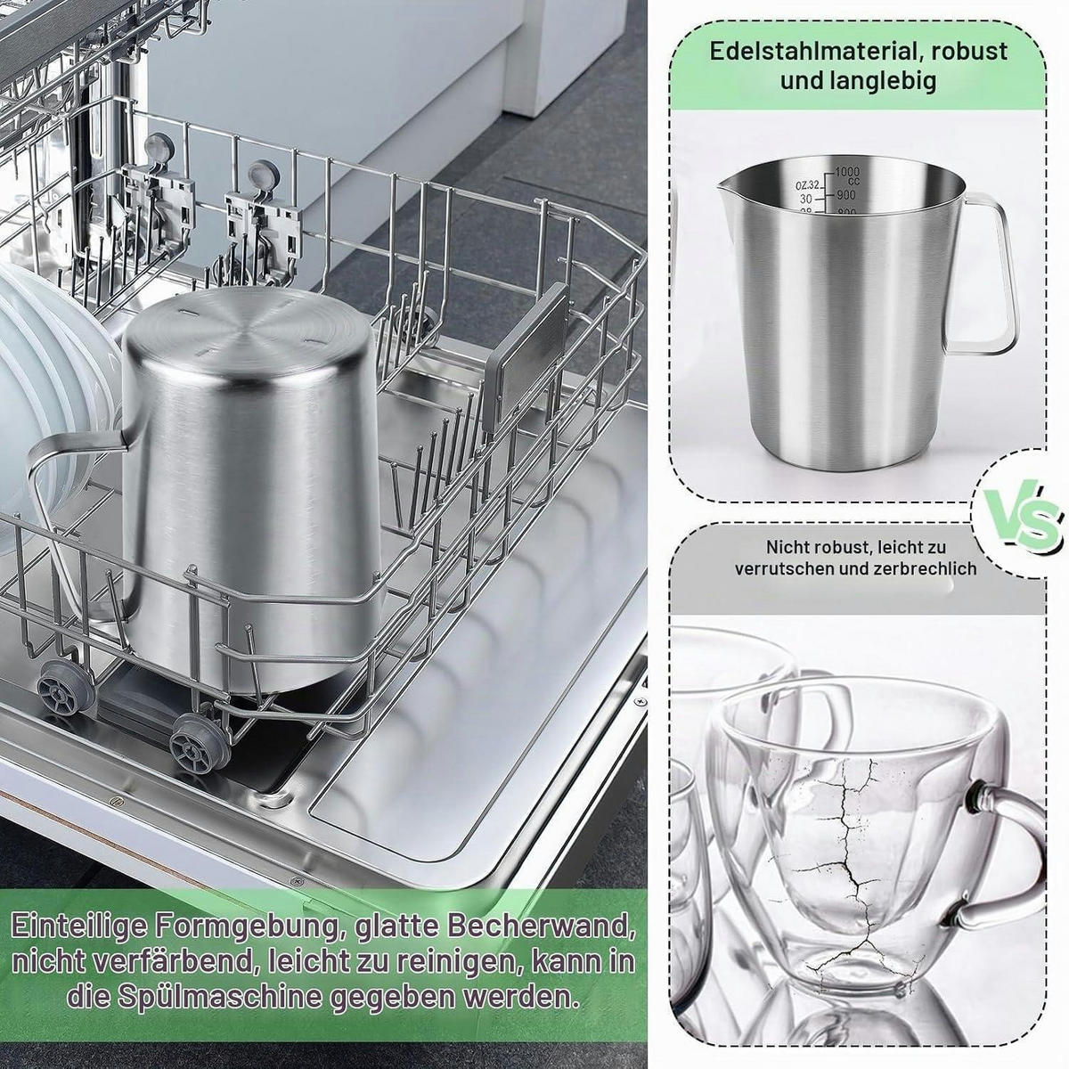 MESSBECHER 1L Edelstahl mit Skala - Silberfarben, Metall (1L)
