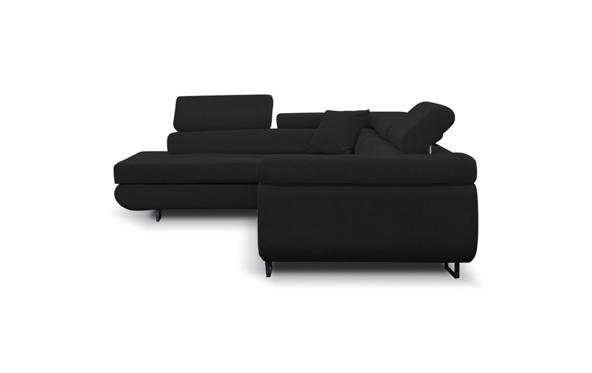 ECKSOFA Jerry in L-Form mit Schlaffunktion und Bettkasten, Farbe: Schwarz, Veloursstoff, Ottomane Links - Schwarz, Textil (202/275cm) - VENASI MÖBEL