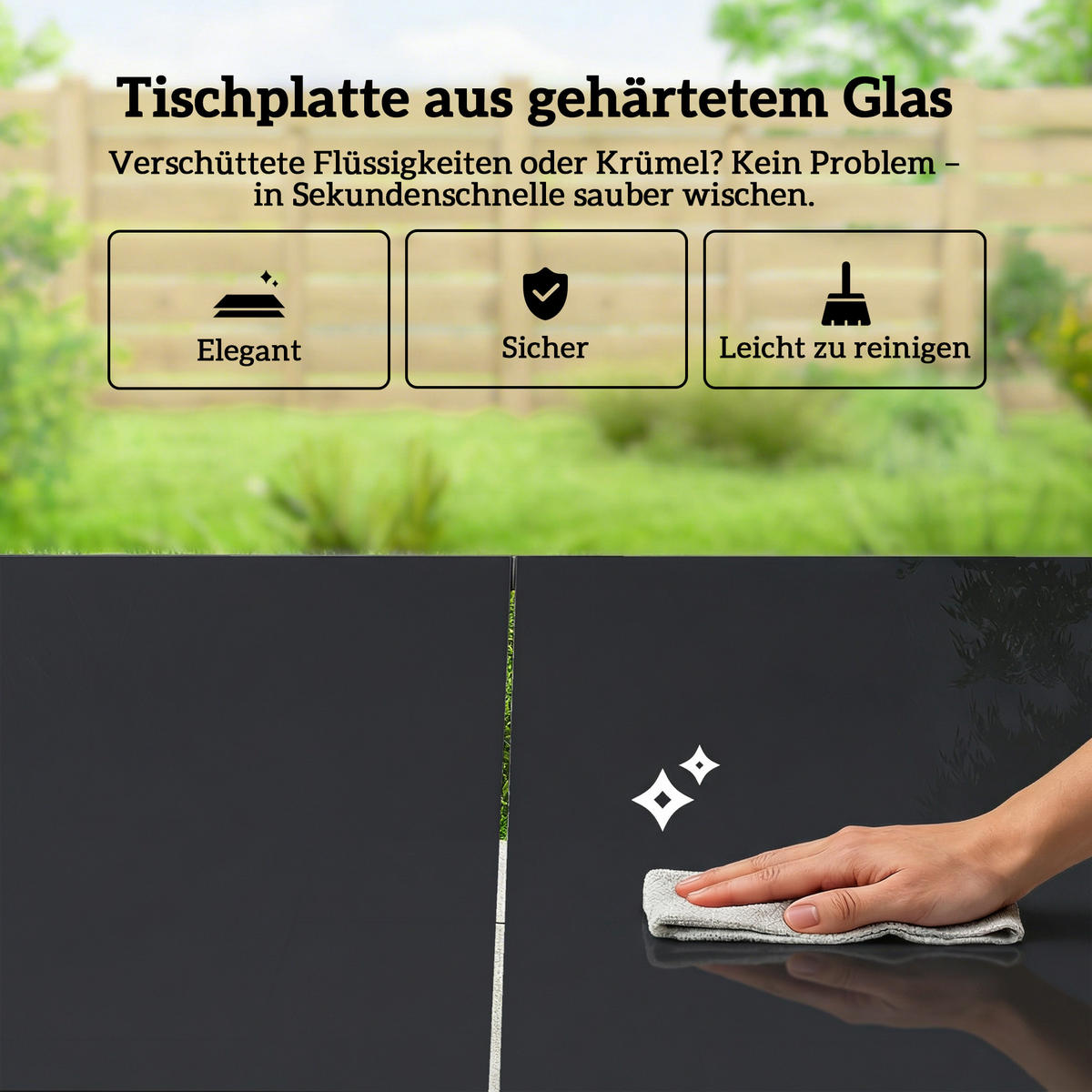 GARTENGARNITUR 7 TLG. Atmungsaktive Stühle Schwarz - Schwarz/Teakfarben, Metall - Outsunny