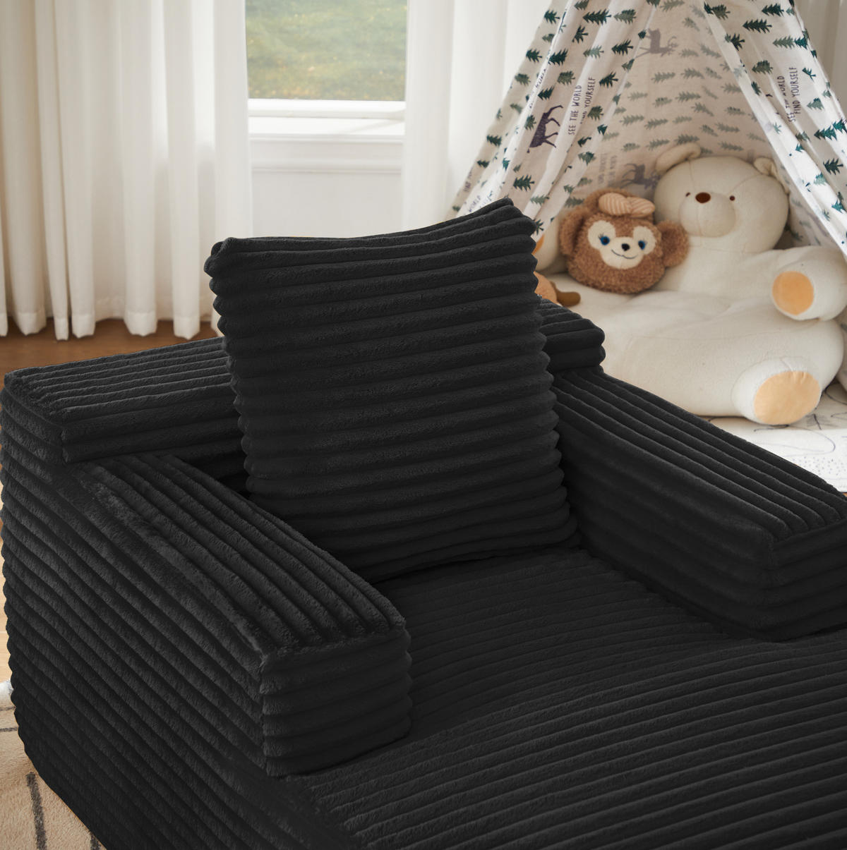 CHAISELONGUE aus Cord Schwarz - Schwarz, Kunststoff (81.03/49.78/116.84cm) - Meubliv