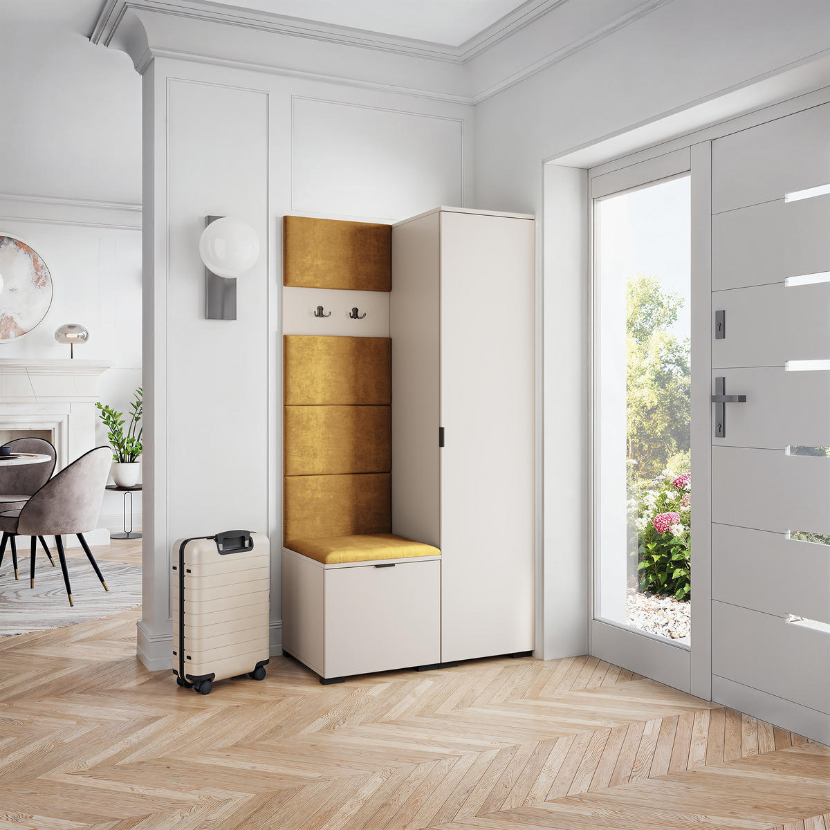 GARDEROBENSCHRANK LORI 95/181/51 cm Modern Garderobe-Set Kaschmir - Kaschmir/Gelb, Holzwerkstoff (95/181/51cm) - MASSENO