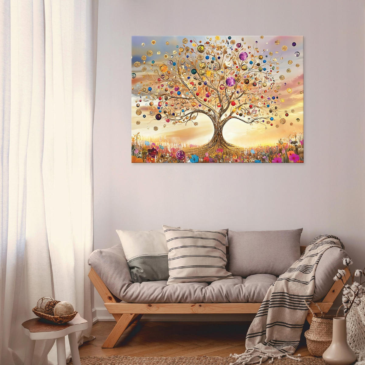 LEINWAND BILDER Abstrakt Baum Bunt Modern Wohnzimmer 120x80 - Beige, Holzwerkstoff (120/80cm) - Wallarena