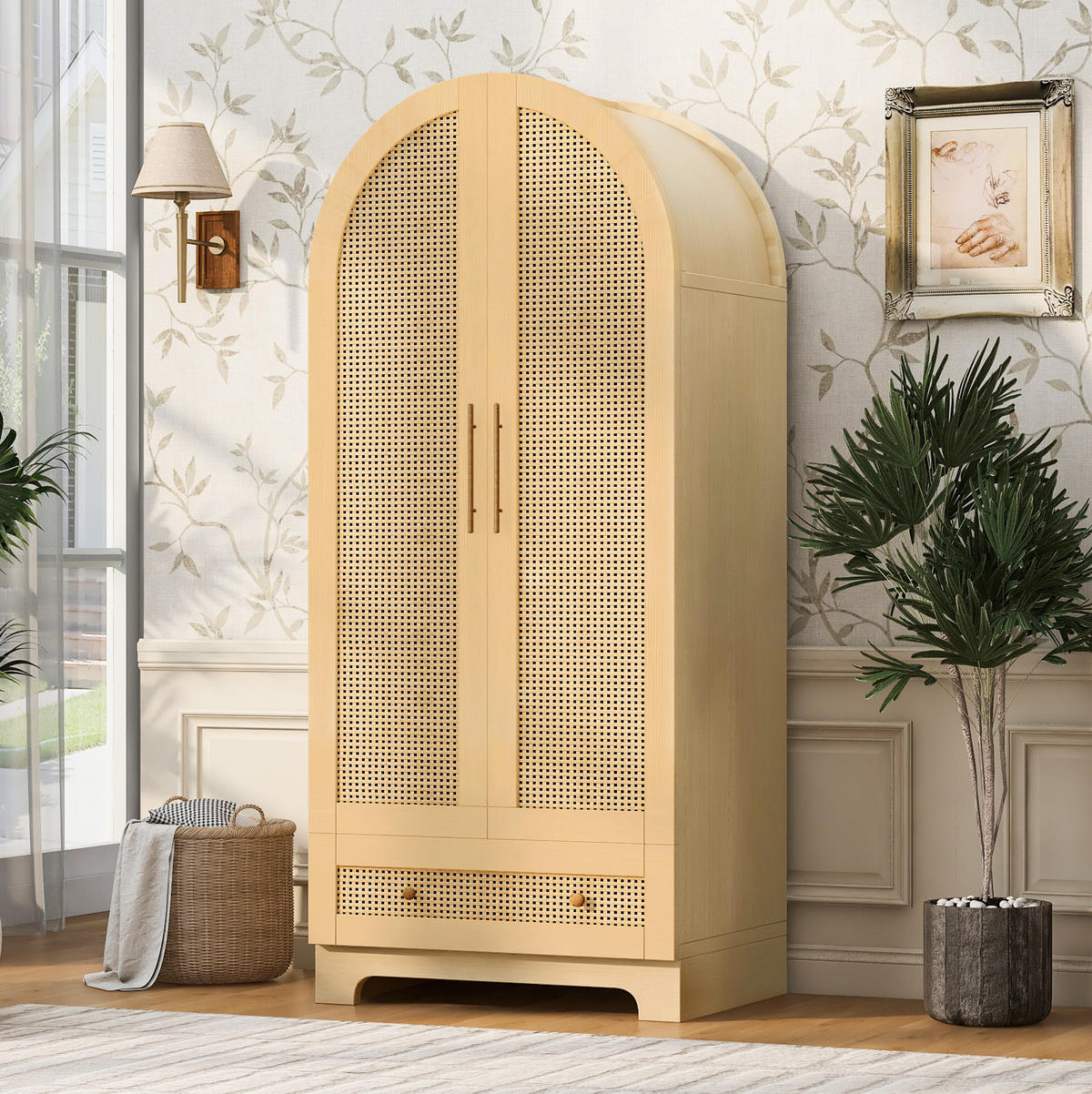 KLEIDERSCHRANK 70 x 55 x 170 cm aus Holz mit Schubladen, Holzfarbe - Naturfarben, Holz (55/170/70cm) - OKMYHOME