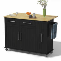 MOBILER Kücheninselwagen 120x65x90cm Schwarz mit Auszug, Klappplatte & 5 Rollen - Schwarz, Holzwerkstoff (120/90/65cm) - Modfu