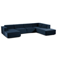 WOHNLANDSCHAFT mit Longchair & Ottomane - Schwarz/Dunkelblau, Kunststoff/Textil (369/70/234cm) - home24